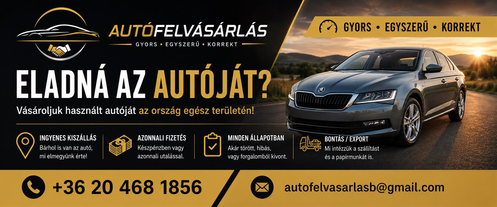 Autófelvásárlás banner háttér autóval